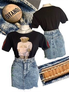 v i n t a g e :: Gitano Distressed Acid Wash Denim Mini Skirt